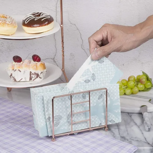 Miniatura 8 de Creative Home Servilletero de alambre de oro rosa para mesa, organizador de servilletas de metal chapado en cobre para encimera de cocina, mesa