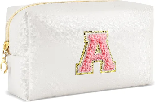 Miniatura 100 de URSKYTOUS Regalos para niñas, bolsa de maquillaje con inicial, bolsa de cosméticos personalizada con cremallera, bonita bolsa de aseo de viaje, Azul