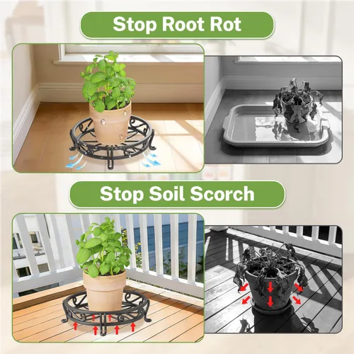 Miniatura 5 de iDavosic.ly Paquete de 2 soportes de metal para plantas para interiores y exteriores, 11 pulgadas de ancho, de hierro resistente al óxido, para Negro