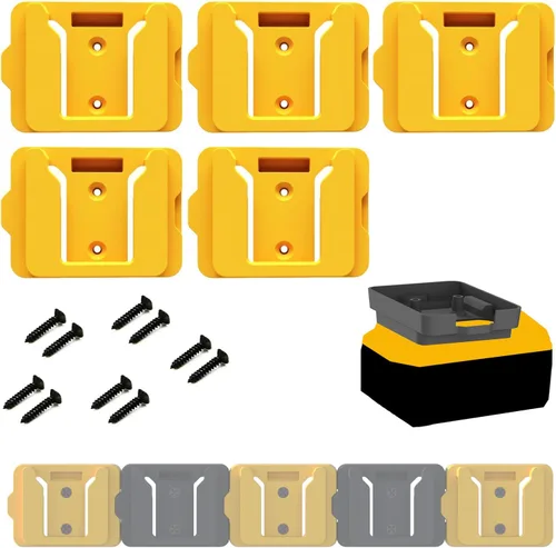 Soportes de batería Gijok para montar en base Dewalt 20V/60V - Compatible con baterías DCB200, DCB203, DCB205, DCB206 (Amarillo, paquete de 5)
