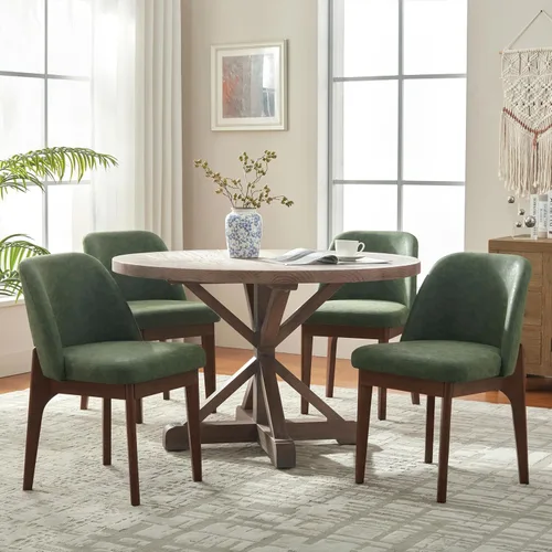 Miniatura 14 de VKNOW Juego de 2 sillas de comedor modernas, sillas de cocina de piel sintética con patas de madera, sillas laterales tapizadas para cocina, Beige