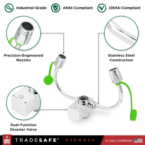 Miniatura 2 de TRADESAFE Estación de lavado de ojos de emergencia: estación de lavado de ojos para montaje en grifo aprobada por OSHA, estación de lavado de ojos