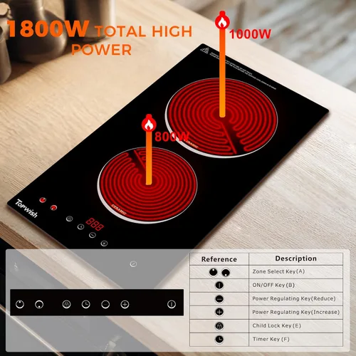 Miniatura 5 de Placa de cocina eléctrica, TOPWISH Placa de cocina eléctrica de 2 quemadores empotrable, 110V enchufable, quemadores de estufa para cocinar, estufa