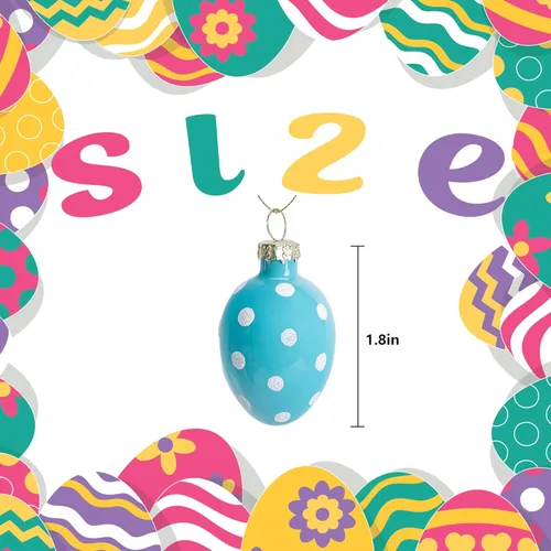 Miniatura 2 de 12 huevos colgantes de cristal para Pascua, huevos de Pascua de 1.8 pulgadas, adornos para colgar, rayas de puntos, decoración de Pascua, huevos