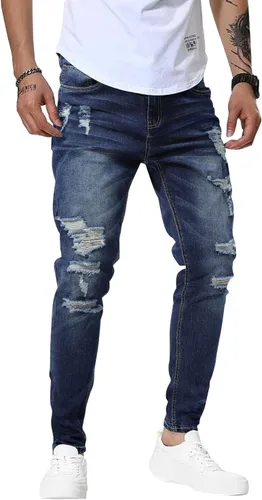Miniatura 3 de Woenzaia Jeans para Hombre Slim Fit Skinny Denim Elásticos Cónicos