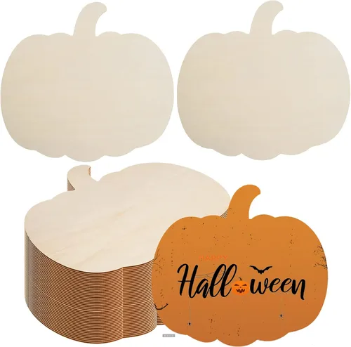 Miniatura 8 de 12 piezas de recortes de calabaza de madera grandes en blanco con forma de calabaza recortada de madera sin terminar manualidades de madera