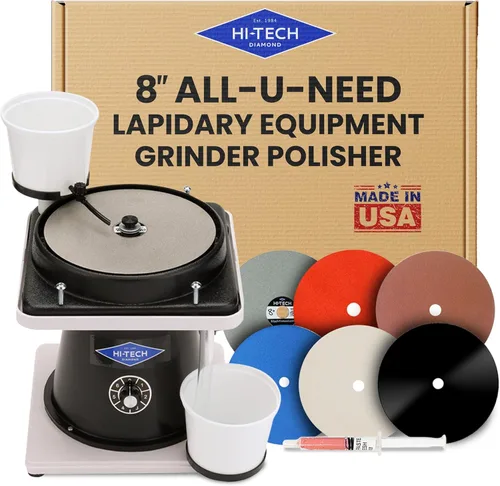 Hi-Tech Diamond 8" Todo lo que necesitas - Equipo lapidario, moldeado de minerales y piedras, afilador de piedras, formador con motor de velocidad