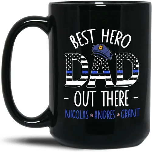 Taza de café con texto en inglés "Best Hero Dad Out There", taza de té de felicitación personalizada para policía, regalo de policía de un compañero