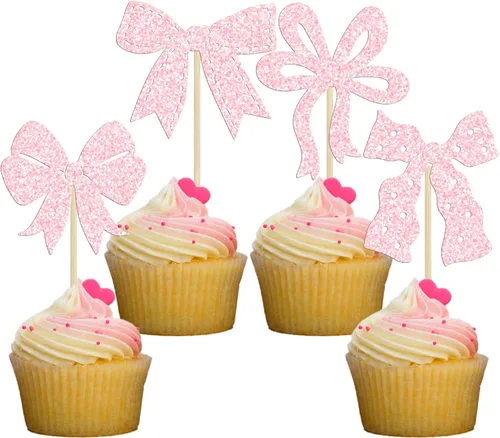 Miniatura 19 de Ephlyn 24 Piezas Adornos para Cupcakes con Lazo Rosa - Decoraciones de Cupcakes con Moño para Nupcial, Baby Shower, Fiesta Temática de Boda - Negro