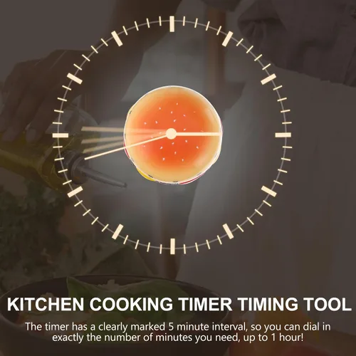 Miniatura 3 de Cabilock Temporizador mecánico de cocina, en forma de hamburguesa de 60 minutos, recordatorio de huevo giratorio de viento de cuenta regresiva
