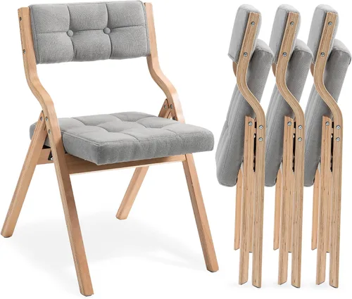 Miniatura 12 de HOMEFUN Sillas plegables con cojín, sillas plegables acolchadas de madera, paquete de 2, asiento portátil y ensamblado para invitados, cocina