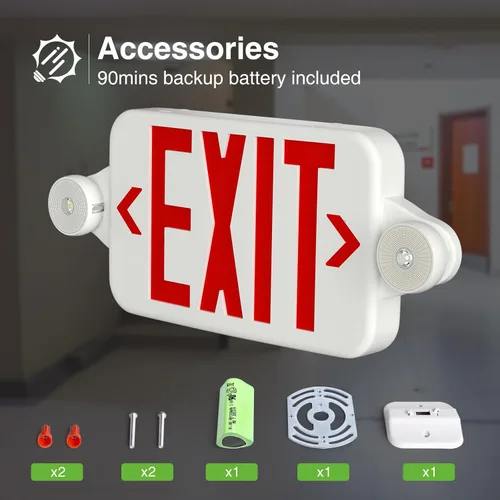 Miniatura 8 de FREELICHT Paquete de 6 letreros de salida rojos con luces de emergencia, dos luces LED de salida de emergencia ajustables con batería de respaldo