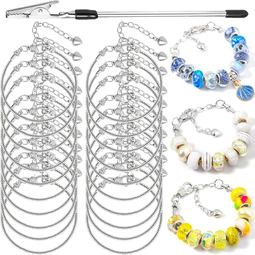 Miniatura 8 de ZYEHXED 20 Pulseras con Dije de Serpiente, Pulseras Bangle con Dijes Expandibles de 0.16 pulgadas, Pulseras de Serpiente de Amistad Plateadas 20