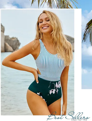 Miniatura 3 de MOLYBELL Traje de baño de una pieza para mujer de talle alto monokini estampado floral con cremallera