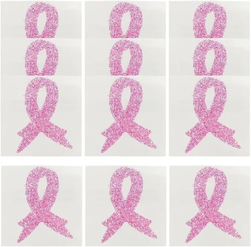 Adhesivos para tatuajes corporales de concienciación sobre el cáncer de mama, cinta rosa con purpurina, 12 piezas