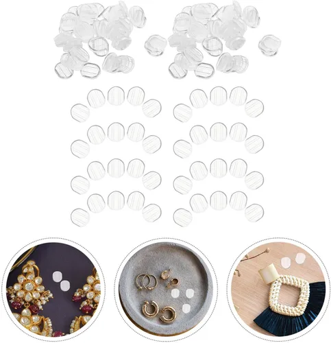 Miniatura 5 de EXCEART 100 almohadillas de silicona para aretes, almohadillas antideslizantes para hacer joyas, almohadillas transparentes para orejas, accesorios