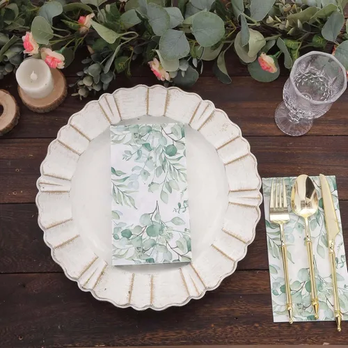 Miniatura 2 de Efavormart - Paquete de 20 servilletas de papel con estampado de hojas de eucalipto verde con una textura suave de 2 capas absorbente para bodas