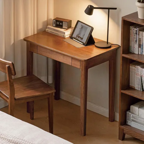 Miniatura 11 de Escritorio de madera maciza con acabado de nogal, escritorio pequeño para oficina en casa, escritorio de computadora para espacios pequeños