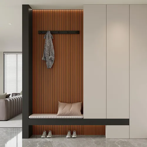 Miniatura 4 de Yutianli Panel de Pared de Listones de PVC Despegar y Pegar 118" x 15.7" Panel de Listones de Madera Falsa Grano de Madera de Nogal Artificial