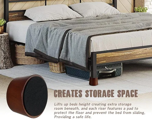 Miniatura 4 de OneDream Bloques elevadores de madera para muebles, juego de 4 elevadores de cama de 1 pulgada, elevadores redondos de madera maciza resistente
