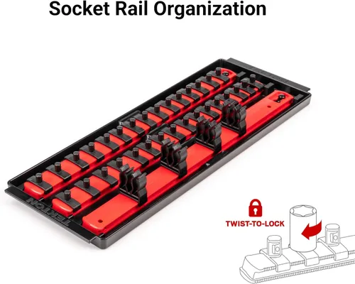 Miniatura 6 de TEKTON SKT03201 - Juego de llaves de vaso de 6 puntos y trinquete con rieles y bandeja de 1/4 de pulgada, 35 piezas (4-15 mm)