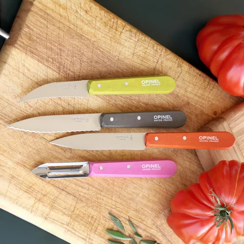 Miniatura 13 de OPINEL Les Essentials - Juego de cuchillos de cocina pequeños de 4 piezas - Pelar, dentado, pelador, cuchillo de verduras, acero de alto carbono 50S