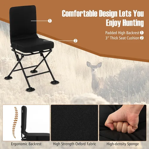 Miniatura 5 de S AFSTAR Safstar - Silla plegable de caza, persiana giratoria de 360 grados con cojín acolchado y capacidad de carga de 330 libras, asiento de Negro
