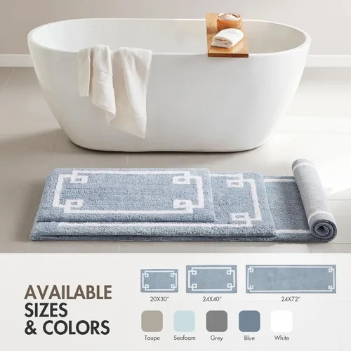 Miniatura 7 de Madison Park Evan Alfombra de Baño 100% Algodón con Respaldo Antideslizante - Tapete de Baño de Felpa Copetuda Lujoso, Absorbente, Secado Rápido