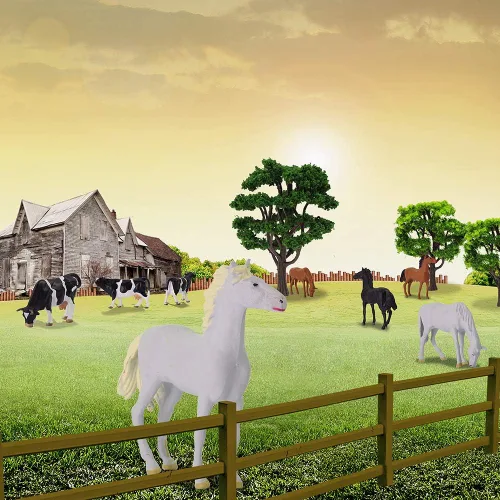 Miniatura 8 de AN4303 15PCS 1:43 Animales de granja Caballos y vacas Escala O PVC bien pintado caballo y vaca Uso para modelo Paisaje Decoración de escritorio
