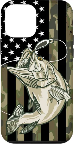 Miniatura 16 de Funda de camuflaje para iPhone 16, diseño de bandera estadounidense, pescador, pescador, camuflaje