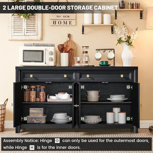 Miniatura 3 de Standifurno Gabinete de buffet de casa de campo, aparador grande de 59" con credenza de almacenamiento con estantes y 4 puertas, consola de barra