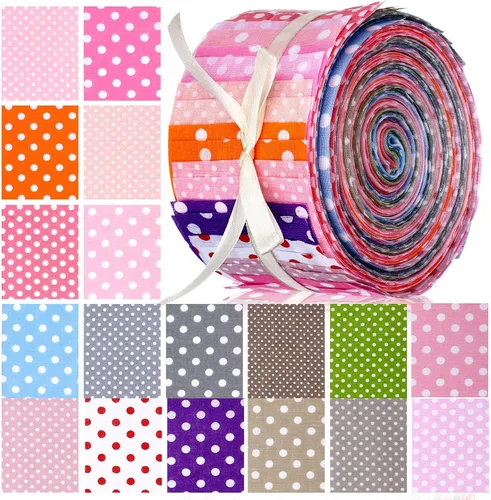 Miniatura 9 de 40 piezas de rollo de tela de algodón blanco de patchwork de Jelly, tiras de tela de algodón enrollables de 2.55 pulgadas, tela de patchwork