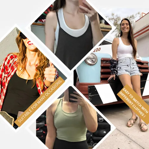 Miniatura 9 de Camisetas básicas sin mangas, paquete de 4 camisetas cortas de verano en blanco y negro para mujer