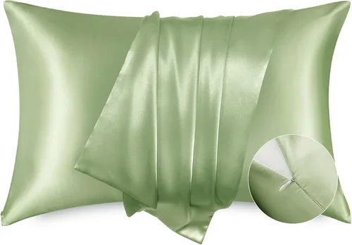 Miniatura 23 de Bedsure Funda de almohada de satén para el cabello, fundas de almohada de satén, tamaño estándar con cremallera, 20 x 26 pulgadas, paquete de 2, 01