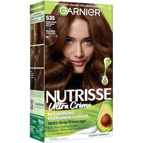 Garnier Nutrisse Crema nutritiva para el cabello, color marrón caoba dorado medio 535, tinte permanente para el cabello, 1 unidad (el embalaje puede