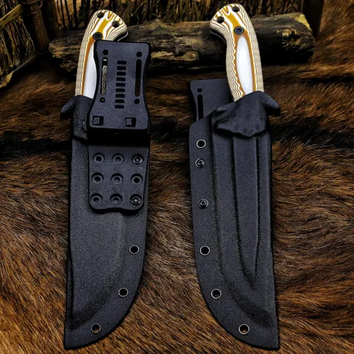 Miniatura 9 de BA-KOR Cuchillo de caza de hoja fija de tang completo de 12.4 pulgadas – acero 9CR18MoV de 6mm, mango G10, hoja de sierra dentada lavada a la piedra
