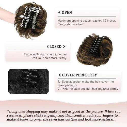 Miniatura 5 de Extensiones de cabello rizado con clip de garra, moño desordenado, 100 % real, moño de cabello humano real, extensiones de moño ondulado