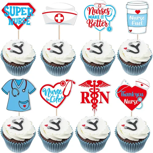 40 piezas de decoración para cupcakes de enfermería de doble cara para la escuela de enfermería, graduación, decoración de graduación para