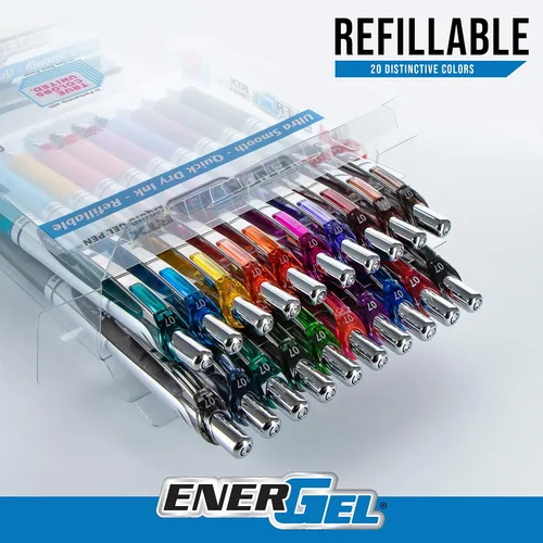 Miniatura 6 de Pentel EnerGel RTX True Colors United - Línea mediana de 0.028 in, 20 colores de tinta surtidos, paquete de 20 bolígrafos BL77PC20MTCU