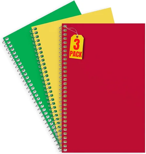 1InTheOffice Cuaderno de alambre de 1 materia, con rayas universitarias, 80 hojas, cuaderno en espiral de 5 x 7, 7 3/4 x 5 pulgadas, paquete de 3