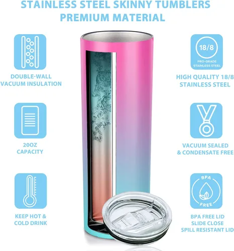 Miniatura 7 de Gift for Bonus Daughter or Daughter In Law, 20 oz Skinny Tumbler for her, Happy Birthday Day Presents from Bonus Mom or Bonus Dad Cup with Lid Straw