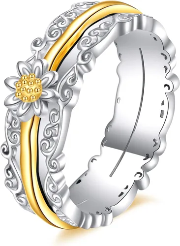 Miniatura 7 de VONALA Anillos giratorios de plata esterlina 925 con diseño de filigrana y girasol, cruz, piedra lunar, ágata musgo, anillos giratorios