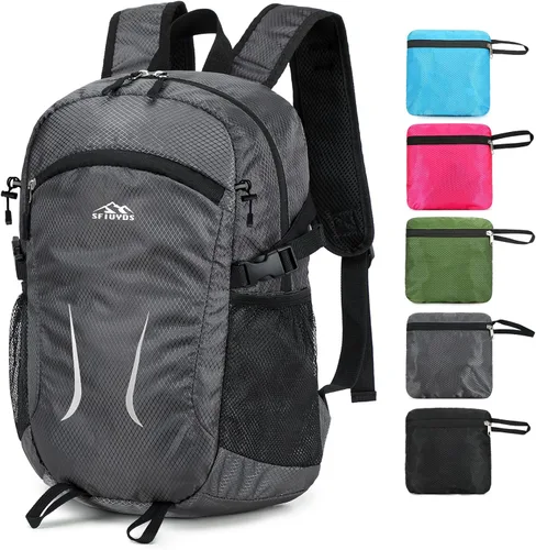 Mochila de senderismo pequeña de 35 litros de largo, ligera, plegable, resistente al agua, para mujeres y hombres, campamento (gris)
