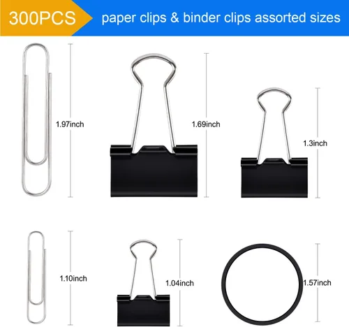 Miniatura 4 de Sopito - Clips para carpeta, juego de 300 clips de oficina con abrazaderas de papel, bandas de goma para suministros de oficina y escuela, varios