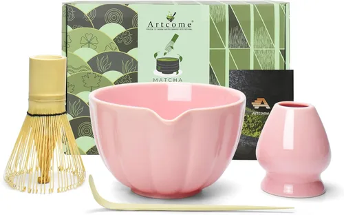 Miniatura 12 de Artcome Juego de té Matcha japonés de 4 piezas, cuenco Matcha con boquilla de vertido, batidor de matcha, cuchara de té, soporte para batidor, kit