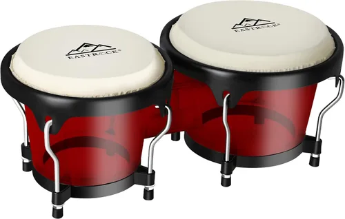 Miniatura 9 de EastRock Bongo - Juego de tambor de 4 y 5 pulgadas para adultos, principiantes, bongos de percusión con llave de afinación (rojo)