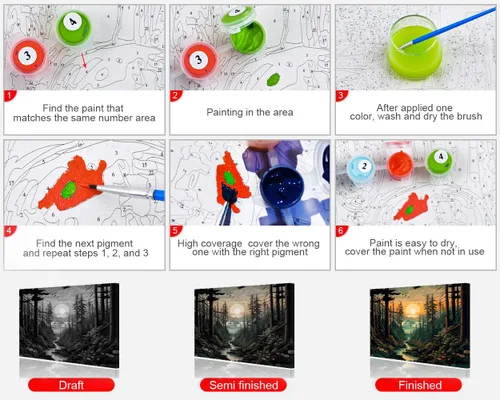 Miniatura 6 de TUMOVO Pintura por números para adultos, lienzo de paisaje forestal, kits de pintura por números, kits de pintura por números, pintura para adultos