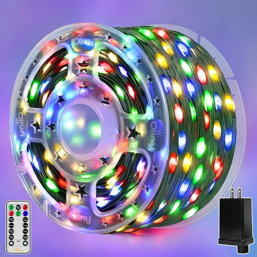 Miniatura 11 de Ollny Luces de Navidad, 198 pies, 600 LED para exteriores, impermeables, con enchufe, luces para árbol de Navidad con 8 modos, control remoto