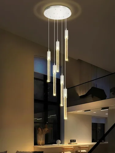 Miniatura 32 de Flashing God Candelabro LED moderno, 10 luces negras regulables, lámpara colgante con control remoto de techo alto para escalera, sala de estar