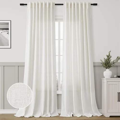 Miniatura 47 de Aersas Aqua Green Linen Curtains 84 Inches Long 2 Panels Set Back Tab Rod Pocket Living Room Curtain Farmhouse Rustic Light Filtering Hook Drapes